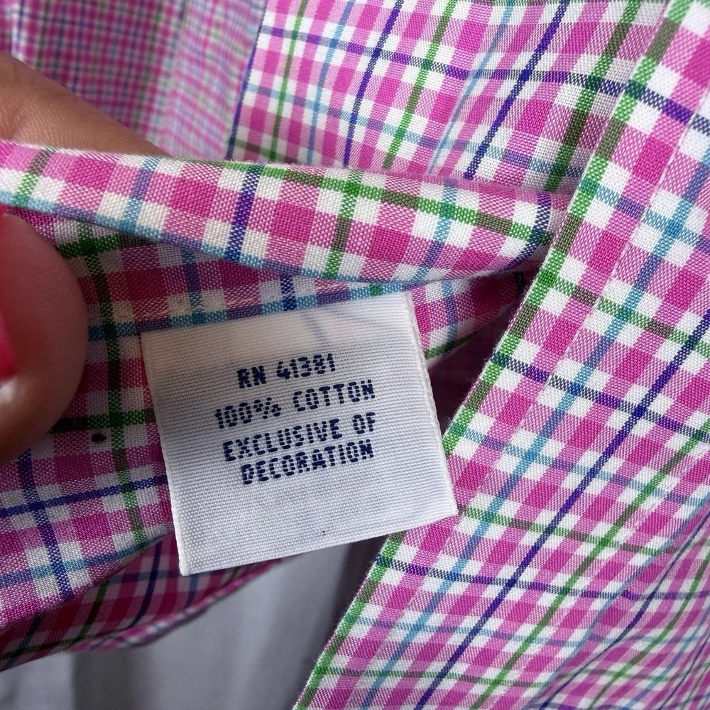 Ralph Lauren Shirt Mens XL Pink Blue Green Non-Iron Cotton Long Sleeve Button Up
